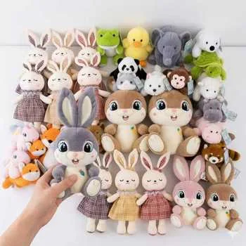 Custom Kawaii Bunny Rabbit Checkered Dress Plush Toy Stuffed Animals Hippo Panda Fox Sheep...