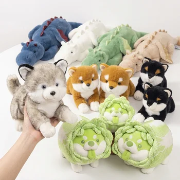 Custom Logo Lying Dragon Cabbage Dog Husky Cat Plush Toys Stuffed Pillows Promotional Toys...