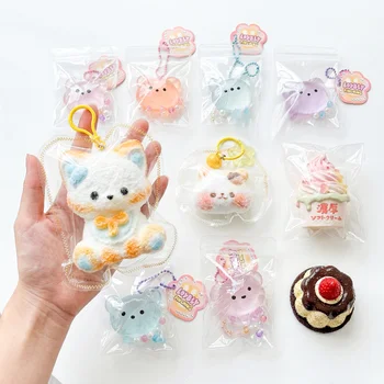 Silicone Squishy Toy Kawaii Cat Plush Food Slow Rising Stress Relief Squeeze Toys Keychain...