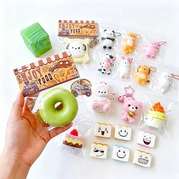 Silicone Squishy Toy Kawaii Bear Toast Face Food Slow Rising Stress Relief Squeeze Toys OEM...