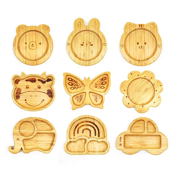Bamboo Fiber Eco-friendly Children Tableware Set Animal Design Silicone Anti-slip Suction...