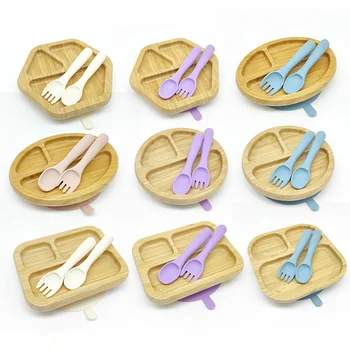 Eco-friendly Animal Shape Bamboo Silicone Suction Base Anti-slip Plate Children Tableware...