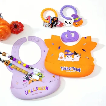 Halloween Theme Waterproof Silicone Baby Bib Oil Resistant Food Grade BPA Free Feeding Bib...
