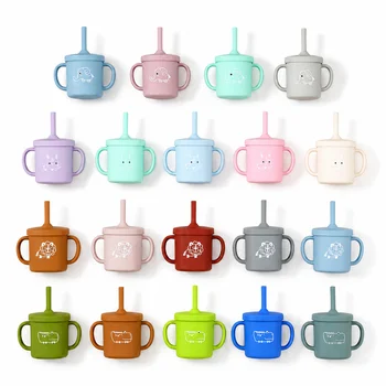 Food Grade BPA Free Silicone Sippy Cup Straw Cup Baby Training Cup Toddler Drinking Cup Mug...
