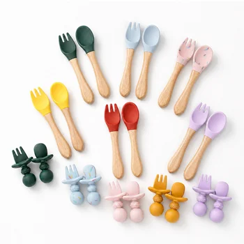 Silicone Baby Spoon Fork Set Baby Silicone Feeding Spoon Toddler Silicone Fork Spoon Baby...