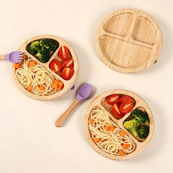 Food Grade Eco-friendly Bamboo Fiber Children Tableware Set Animal Shape Anti-slip Suction...
