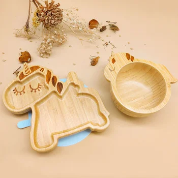 Multi Shapes Eco Friendly Custom Rabbit Animal Bamboo Kids Toddler Plate Sets