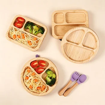 Wholesale BPA Free Biodegradable Bamboo Children Tableware Animal Divided Suction Plate...