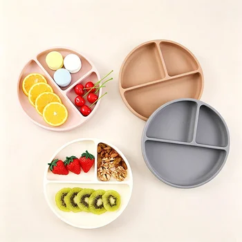 Food Grade BPA Free Eco Friendly Divided Silicone Suction Plate Non Slip Baby Snack Plate...