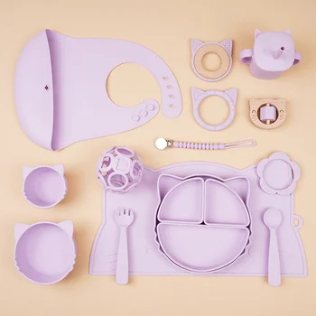Wholesale Custom Food Grade Silicone Baby Feeding Set Eco Friendly Non Toxic Suction Plate...